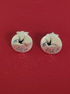 Belize Country Exclusive Toucan Logo Stud Earrings Women Jewelry 925 Silver